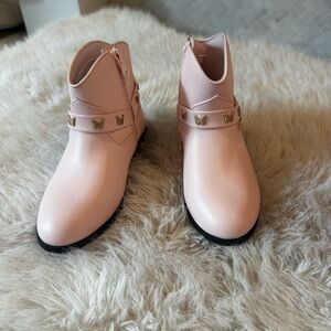Cat & Jack Gracie Pink Ankle Boots with Gold Butterfly Accents